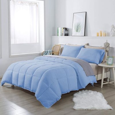 3Pcs Comforter Set 100% Egyptian Cotton 800 Thread Count - Super King Plus Size (120" x120") Inch,Soft and Breathable Comforter Set - Light Blue Solid