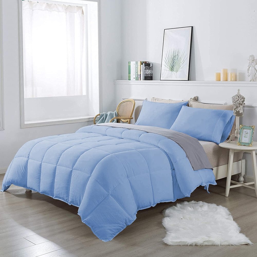 3Pcs Comforter Set 100% Egyptian Cotton 800 Thread Count - Super King Plus Size (120" x120") Inch,Soft and Breathable Comforter Set - Light Blue Solid