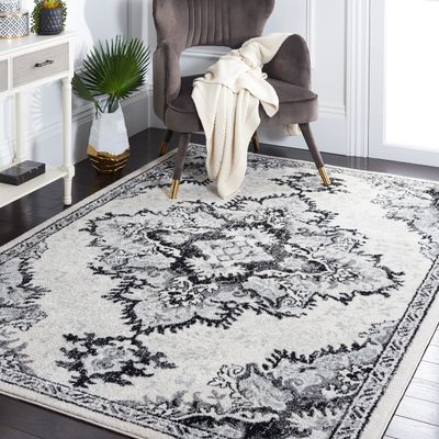 SAFAVIEH Area Rug 8x10 - Tulum Collection - Large - Ivory & Black, Medallion Design, Non-Shedding & Easy to Clean, Ideal for Living Room, Bedroom, Dining Space (TUL278A)