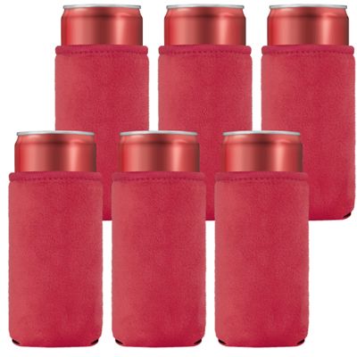 Casa-Eco Faux Fur Blank Tall Skinny Can Coolers, Fluffy Plush Insulated Neoprene Slim Beverages Can Sleeves, DIY, HTV Vinyl Projects for Wedding, Bachlorette Party Favoris (6-Pack, Ruby Red)