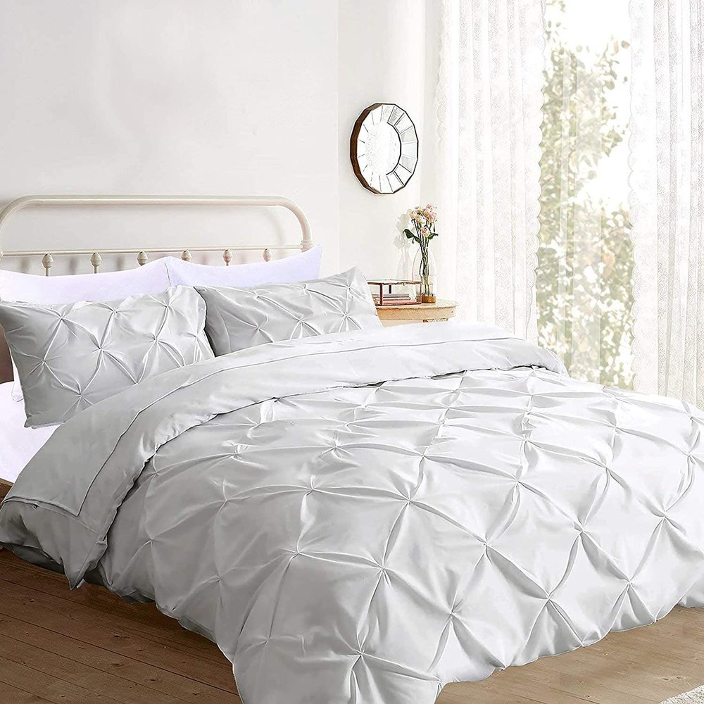 3 Pcs Pinch Pleated Premium Comforter Sets- Extra Long Down Alternative Comforter Set 500 GSM Fill 100% Egyptian Cotton Cal-King/King Size, White 1 Pintuck Comforter with 2 Pillowsham
