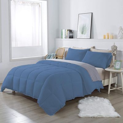 1Pcs Comforter 100% Egyptian Cotton 800 Thread Count - Super King Plus Size (120" x120") Inch,Soft and Breathable Comforter - Medium Blue Solid