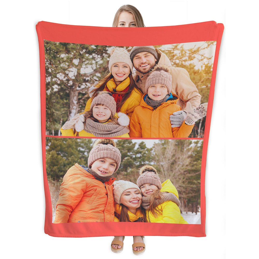 Custom Blanket with Photos & Text, Personalized Flannel Throw Blankets Upload Any Photos Custom Gifts for Dad, Mom, Family, Friends, Couples, Dogs, 60"x80" - 2 Photos Collage