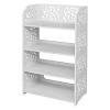 4 Tier Carved Shoe Rack Wood-Plastic Board Shoe Storage Holder White, Four Tiers Shoe Organizer Stand for Living Room, Hall, Study, Bedroom, Concise Rectangle, Simple Assembly, 4 Tier view 1