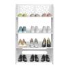 4 Tier Carved Shoe Rack Wood-Plastic Board Shoe Storage Holder White, Four Tiers Shoe Organizer Stand for Living Room, Hall, Study, Bedroom, Concise Rectangle, Simple Assembly, 4 Tier view 4