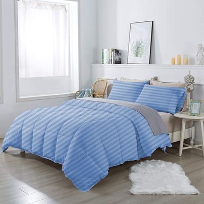 1Pcs Comforter 100% Egyptian Cotton 800 Thread Count - Super King Plus Size (120" x120") Inch,Soft and Breathable Comforter - Light Blue Stripe