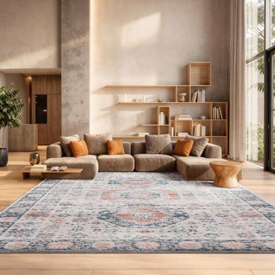 SAFAVIEH Area Rug 8x10 - Madison Collection - Large - Beige & Blue, Oriental Distressed Design, Non-Shedding & Easy Cleaning, Ideal for Living Room, Bedroom, Office, Dining Space (MAD821M)