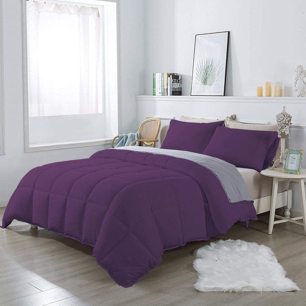 3Pcs Comforter Set 100% Egyptian Cotton 800 Thread Count - Super King Plus Size (120" x120") Inch,Soft and Breathable Comforter Set - Plum Solid
