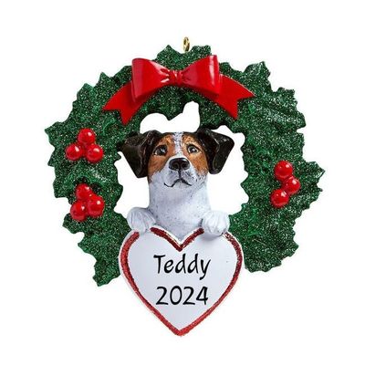 2025 Personalized Ornament Jack Russel in Wreath Christmas Tree Gift Celebration Custom Customized Dog Breed Puppy Ornament Station - Free Personalization