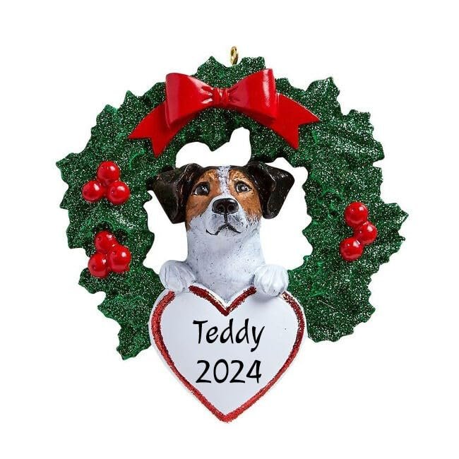 2025 Personalized Ornament Jack Russel in Wreath Christmas Tree Gift Celebration Custom Customized Dog Breed Puppy Ornament Station - Free Personalization