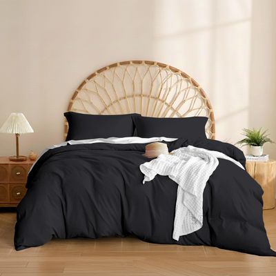 Black Duvet Cover Alaskan King Size 132x120 - 3 Pc Duvet Cover with 2 Pillow Shams -100% Egyptian Cotton Comforter Cover with Zipper Closure & 4 Corner Ties, Alaskan King size Duvet cover set -Black