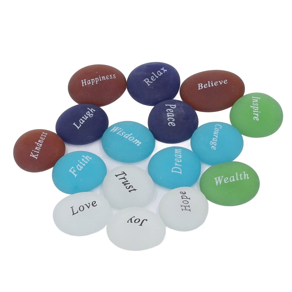 Heart Healing Crystals 16Pcs Inspirational Stones Worry Stones Party Rocks Decorative Stone with Words