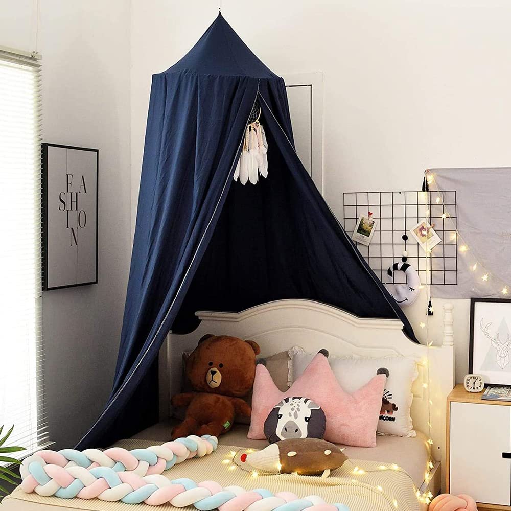 LImiLI Bed Canopy for Kids, Round Dome Kids Mosquito Net Indoor Outdoor Castle Hanging House Decoration Reading Nook Kids Playing Home Decoration(Dark Blue)