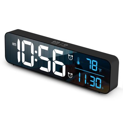 Abovsare Digital Clock for Bedroom, Clocks for Living Room Decor, Desk Table Clock, Alarm Clock Large Display with Date Week Temperature, Automatic Brightness Dimmer, Smart Cool Modern (Black Blue)