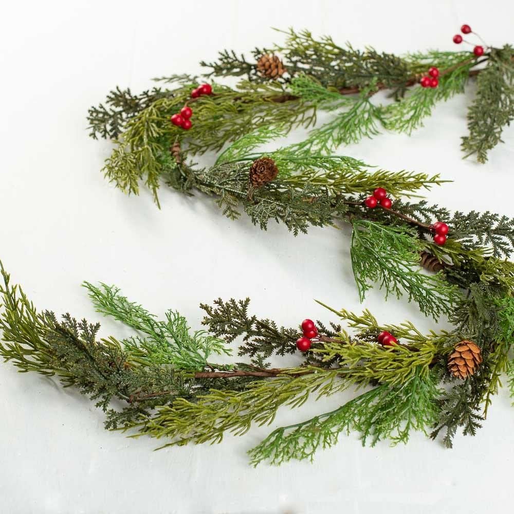 Artificial Red Berry and Juniper Pine Garland for Christmas Displays and Holiday Decorating by Factory Direct Craft