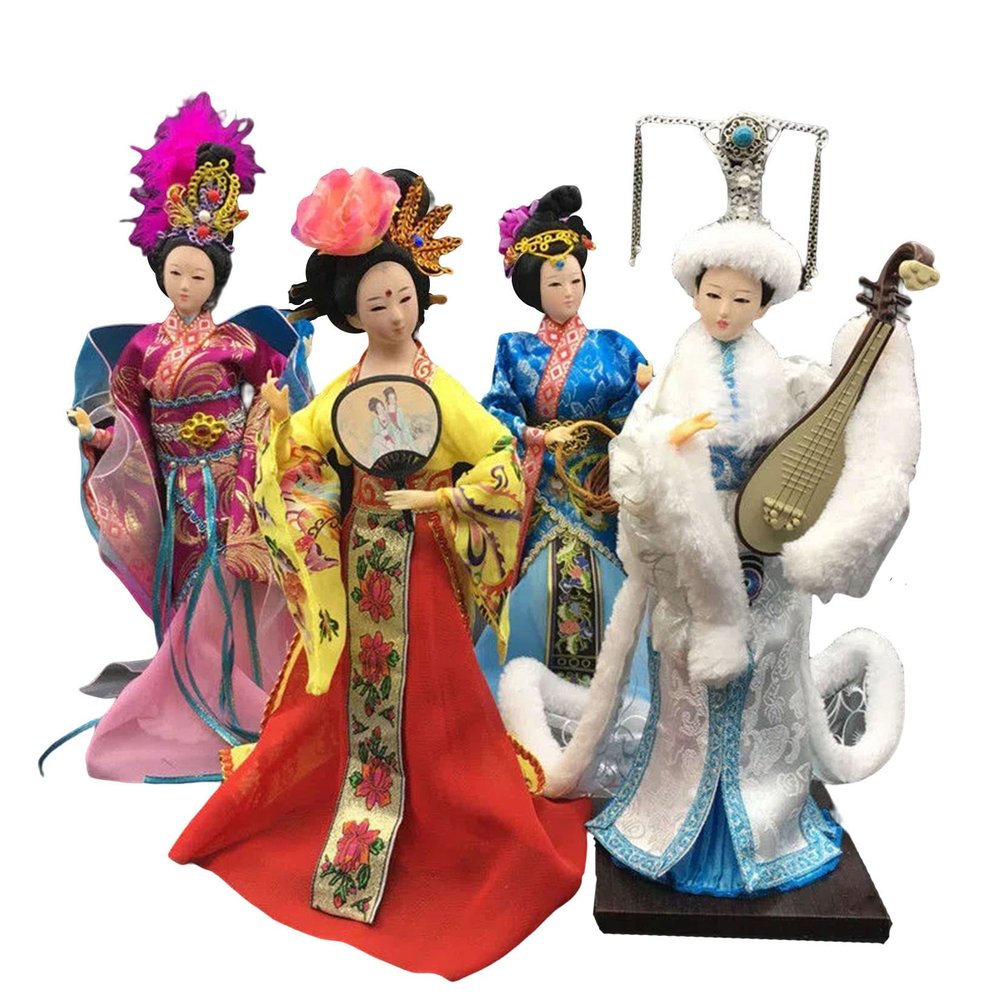 Jayiaine Chinese Doll Desktop Decor Oriental Asian Geisha Girl Ancient Four Beauties Doll Statue 12'' for Home Office Christmas Collectible,Four Beauties