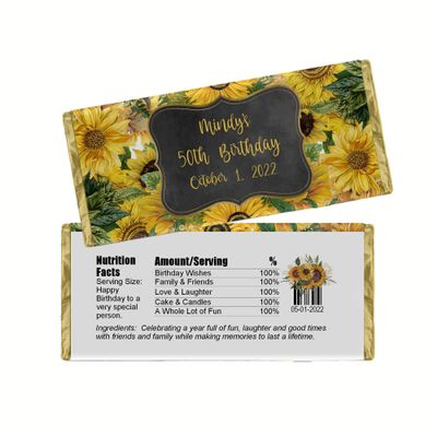 Cathy Wraps Sunflower Birthday Party Favor, Personalized Candy Bar Wrappers, DIY Kit, Custom Chocolate Bar Labels, Pack of 20