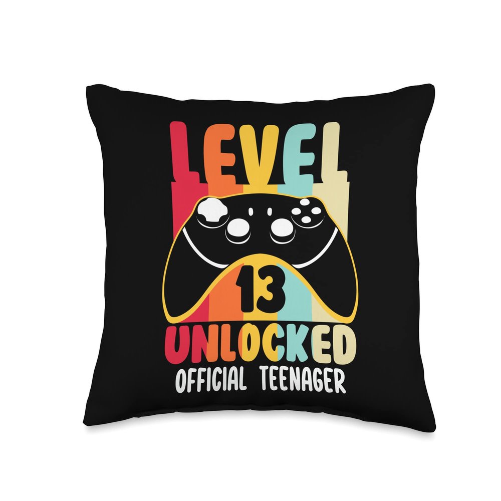 13th Birthday Gift Shirt Level 13 Unlocked Official Teenager Throw Pillow