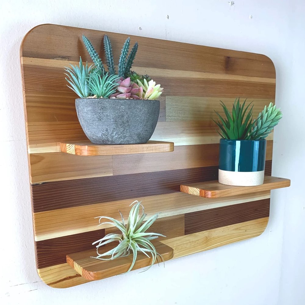Floating Wall Plant Shelf 24" x 18" - Shelving for Walls - Beautiful Plant Stand - Made with Reclaimed Wood - Rounded Corners - Living Room - Entryway (Rounded Corners)