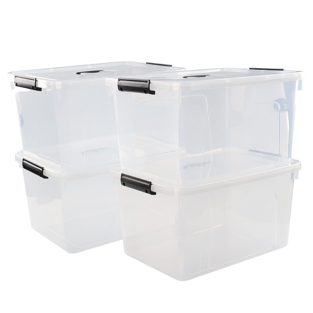 Bblina 18 Quart Clear Plastic Storage Boxes, 4-pack Storage Totes Containers with Lids