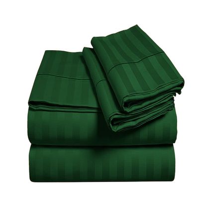 4PC Sheets for Campers 1000 Thread Count 4-Piece Rv Sheet Set, Twin - 39" X 75"- 100% Egyptian Cotton 18" Inches Deep Pocket Stripe Green