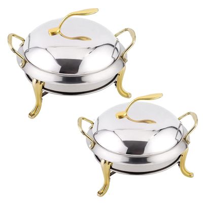 YIEOTM 2 Packs Chafing Dish Round Chafer Set, Stainless Steel Buffet Warmer with Food Pan, Frame, Fuel Holder and Lid for Catering Party Wedding