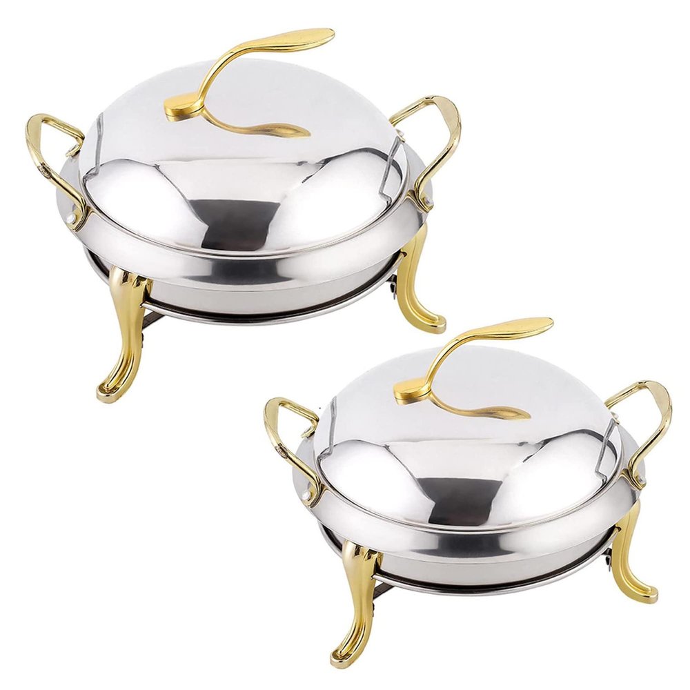 YIEOTM 2 Packs Chafing Dish Round Chafer Set, Stainless Steel Buffet Warmer with Food Pan, Frame, Fuel Holder and Lid for Catering Party Wedding