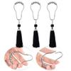 12Pcs Tassel Shower Curtain Hooks for Boho Bathroom Decor - Rust Proof Curtain Rings - Stainless Steels Metal Shower Hook with Tassel for Decorative Shower Rod Bathroom Hardware (Black) view 3