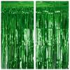 2 Pack Green Tinsel Curtain Party Backdrop, 3.2Ft x 8.2Ft Metallic Tinsel Foil Fringe Curtains Photo Booth Props Background for Christmas St Patricks Day Safari Tropical Bachelorette Decorations view 2