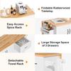 Kitchen Island with Storage, White Kitchen Cart with seating with Drop Leaf, Kitchen Island on Wheels with 2 Doors and 3 Drawers, Kitchen Island Cart with Spice Rack, Towel Rack and Wood Table Top view 3
