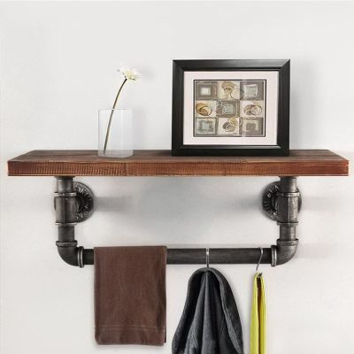 Drsyffsup Wall Shelf - Floating Storage Shelves for Utensils/Cosmetics/Book/Picture Ledge Bathroom Towel Bar/Rails Hanging Hanger,Iron Frame and Rustic Solid Wood Board (Size : 60x20x20cm)