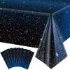 8 Pieces Space Tablecloth Starry Night Tablecloth Decorations Plastic Galaxy Table Cover Space Stars Theme Party Supplies for Birthday Home Decorations, 54 x 108 Inch view 1