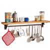 Drsyffsup Industrial Wall Shelf for Kitchen Storage Floating ShelvesWooden Pot & Pan Rack with Rail and Hooks,Living Room Plant Stand/Bathroom Towel Hanging Bar (Size : 90x20x20cm) view 3
