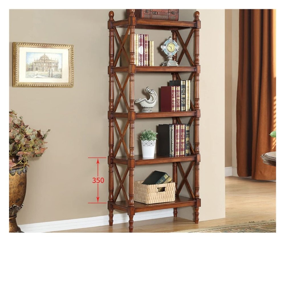 KIRANDY European-Style Solid Wood Shelf, Floor-to-Ceiling Country Bookshelf, Multi-Layer Shelf for Kitchen, Living Room, Study (Color : 5Tier Cherry Color 70x36x177cm)