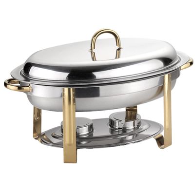 YIEOTM 6 Quart Accented Oval Chafing Dish, Stainless Steel Dinner Serving Chafers Buffet Warmer Set with Food Pan, Fuel Holders & Lid for Banquets Party