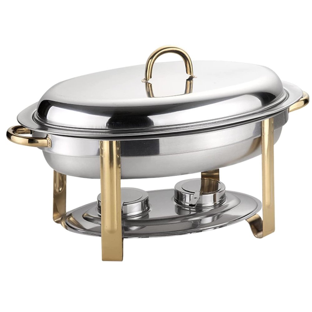 YIEOTM 6 Quart Accented Oval Chafing Dish, Stainless Steel Dinner Serving Chafers Buffet Warmer Set with Food Pan, Fuel Holders & Lid for Banquets Party