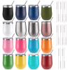 12 oz Insulated Wine Tumbler with Lid and Straw,Stainless Steel Stemless Wine Tumbler Glasses 16 Packs Double Wall Vacuum Wine Cups Tumbler Bulk for Champaign,Beer,Cocktail,Office,16 Colors view 1