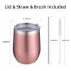 12 oz Insulated Wine Tumbler with Lid and Straw,Stainless Steel Stemless Wine Tumbler Glasses 16 Packs Double Wall Vacuum Wine Cups Tumbler Bulk for Champaign,Beer,Cocktail,Office,16 Colors view 2