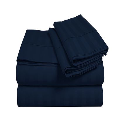 4PC Sheets for Campers 1000 Thread Count 4-Piece Rv Sheet Set, RV Bunk Size - 30"X80"- 100% Egyptian Cotton 18" Inches Deep Pocket Stripe Navy