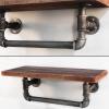 Drsyffsup Wall Mounted Rack Wood Wine Shelf Black Metal Towel Bar/Rails Hanging Shelves Floating Flower Stand - for EntranceBedroom, Living Room, Kitchen,Laundry Room Storage (Size : 70x20x20cm) view 4