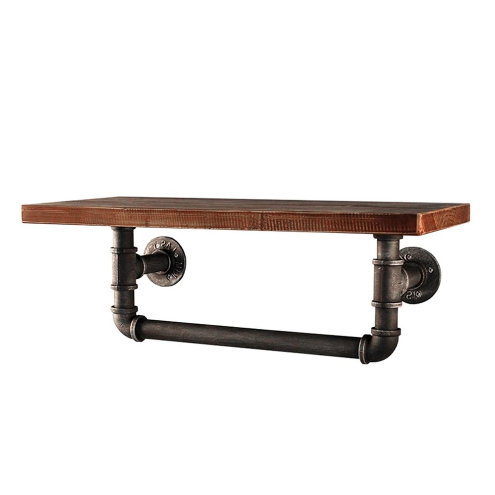 Drsyffsup Rustic Floating Shelves, Wood Wall Mounted Storage Rack, with Bathroom Towel Bar/Rails Hanger - for EntranceBedroom, Living Room, Kitchen,Laundry Room Decorative (Size : 70x20x20cm)