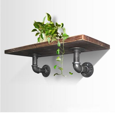 Drsyffsup Wooden Floating Shelves, Rustic Wall Mounted Shelf Board with L Black Pipe Brackets - Decorative & Display Rack for Bathroom, Living RoomKitchen Storage Organiser (Size : 100x20cm)