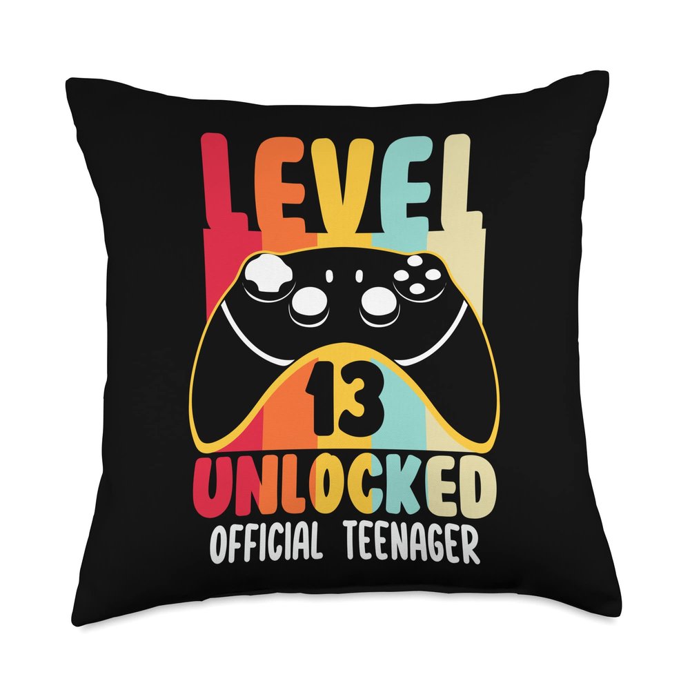 13th Birthday Gift Shirt Level 13 Unlocked Official Teenager Throw Pillow