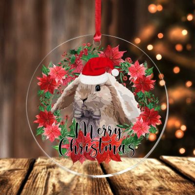 3in Circle Christmas Acrylic Ornament Keepsake Merry Christmas Wreath Animal Rabbit Acrylic Pendant for Christmas Ornaments Decorations Tree Hanging Ornaments Present Xmas Souvenir Gifts