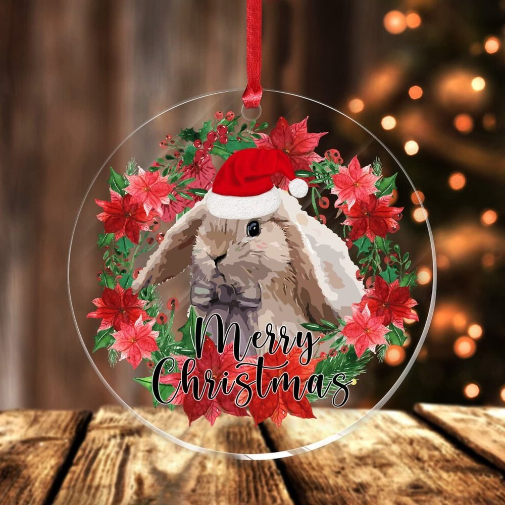 3in Circle Christmas Acrylic Ornament Keepsake Merry Christmas Wreath Animal Rabbit Acrylic Pendant for Christmas Ornaments Decorations Tree Hanging Ornaments Present Xmas Souvenir Gifts