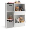 Costzon 5 Cubbies Toy Storage Organizer with Bookcase, Kids Bookshelf w/ 3 Toy Storage Bins, Wooden Toy Shelf for Kids Room, Playroom, Nursery, Daycare view 1