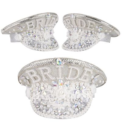 VIESSLG Handmade White Embroidered Lace Bride Hat Bridal Cap Sequin Captain Hat for Hen Do Party (Color : White, Size : Bride)