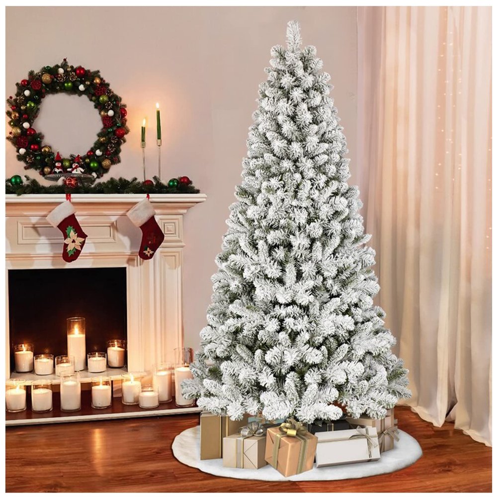 4/5/6/7FT Artificial Christmas Tree, Premium Spruce Snow Flocked Artificial Holiday Xmas Tree, Rich Branch Tips, Metal Stand, Christmas Decoration for Home, Office, Party,150cm/5ft