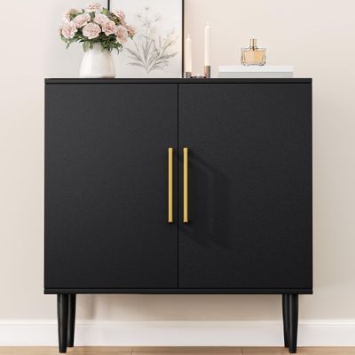Vrullu Modern Storage Cabinet, Free Standing Buffet Cabinet, Black Sideboard and Buffet Storage, Wood Accent Furniture for Living Room, Hallway, Entryway, Dining Room, Bedroom (1, Black)