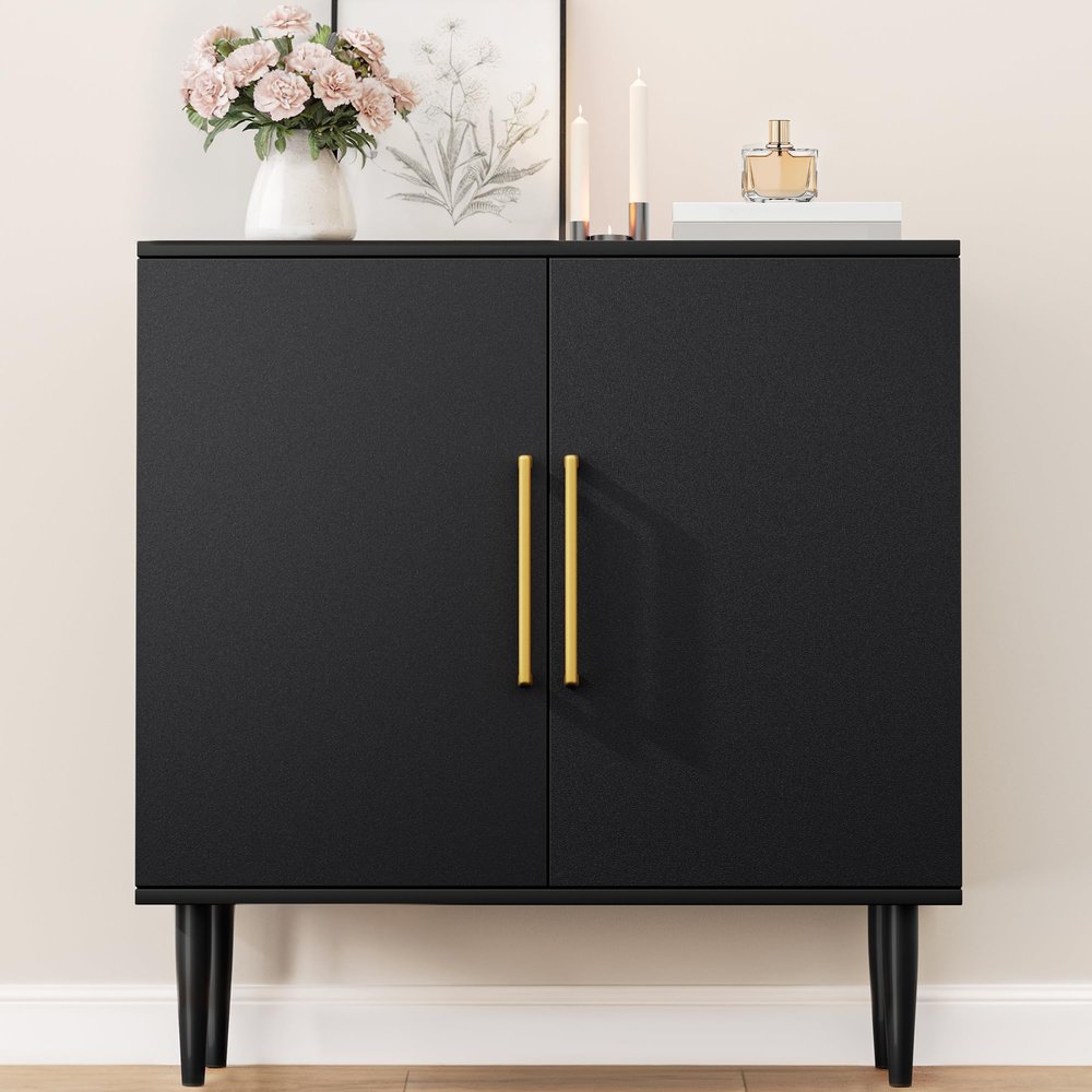 Vrullu Modern Storage Cabinet, Free Standing Buffet Cabinet, Black Sideboard and Buffet Storage, Wood Accent Furniture for Living Room, Hallway, Entryway, Dining Room, Bedroom (1, Black)